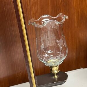 Vintage Glass candleholder cup Butterfly and Blossoms engraved